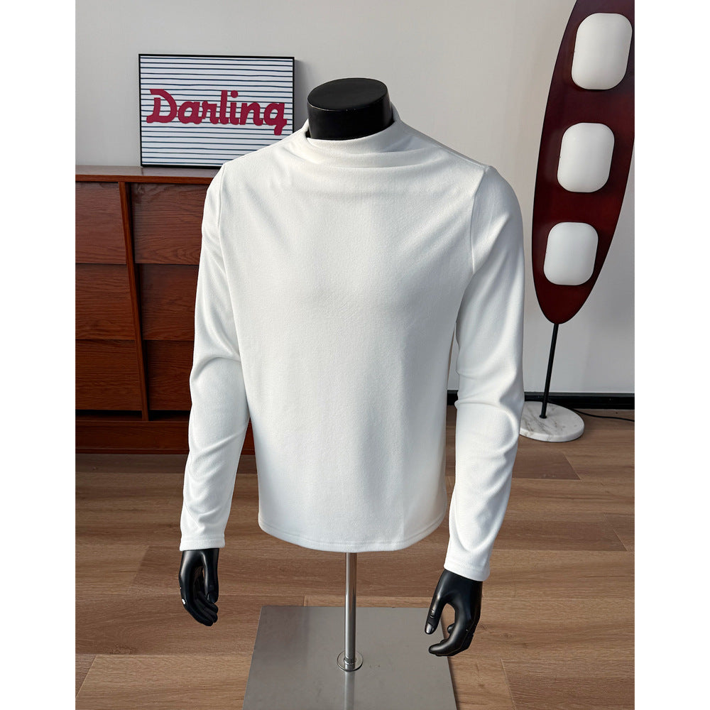 Men's Fine Stretch Long Sleeve Shirt with Short Stand-Up Collar and Slim Silhouette Chichicherry