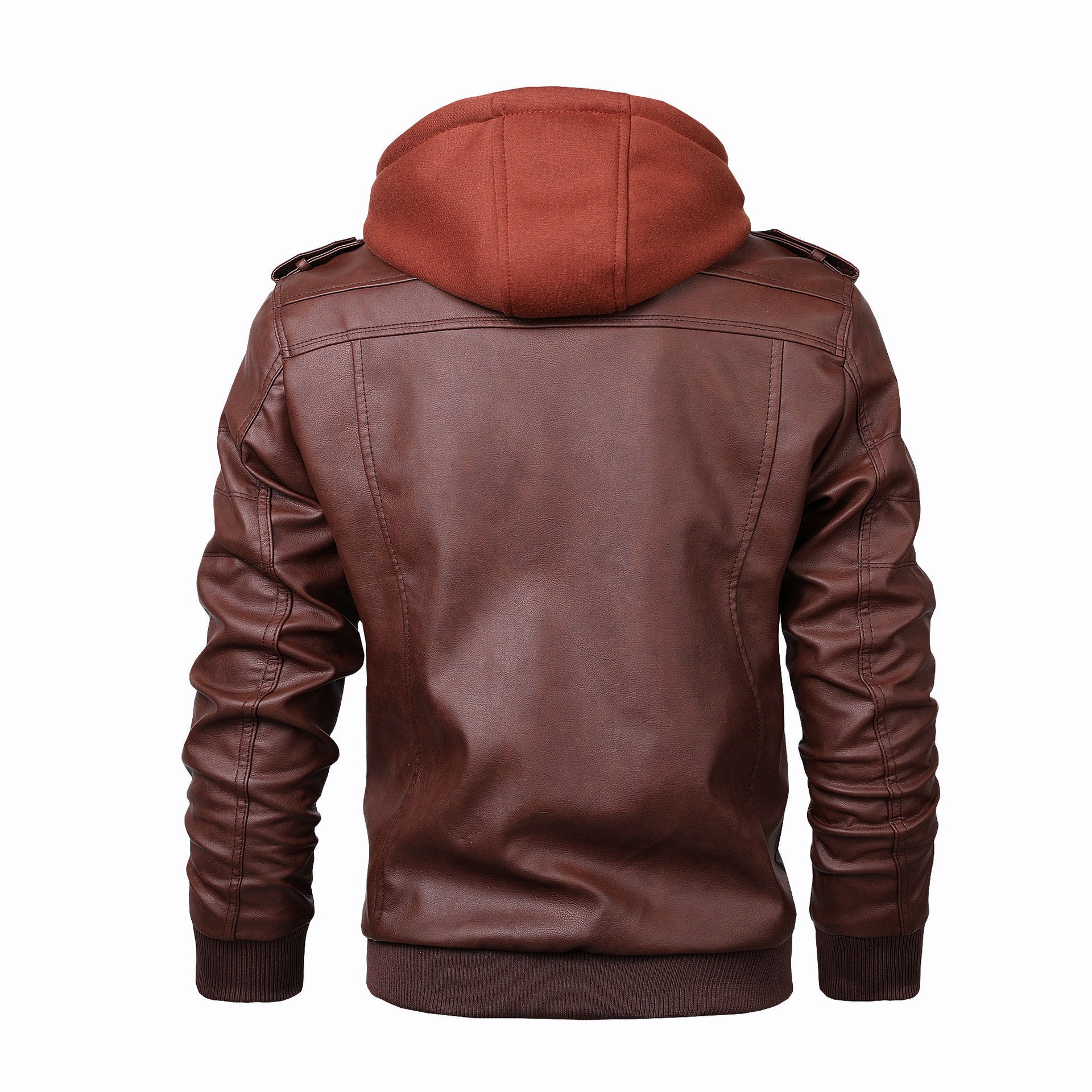 Men's pilot blouson made of synthetic leather with integrated hood insert and zipper details Chichicherry