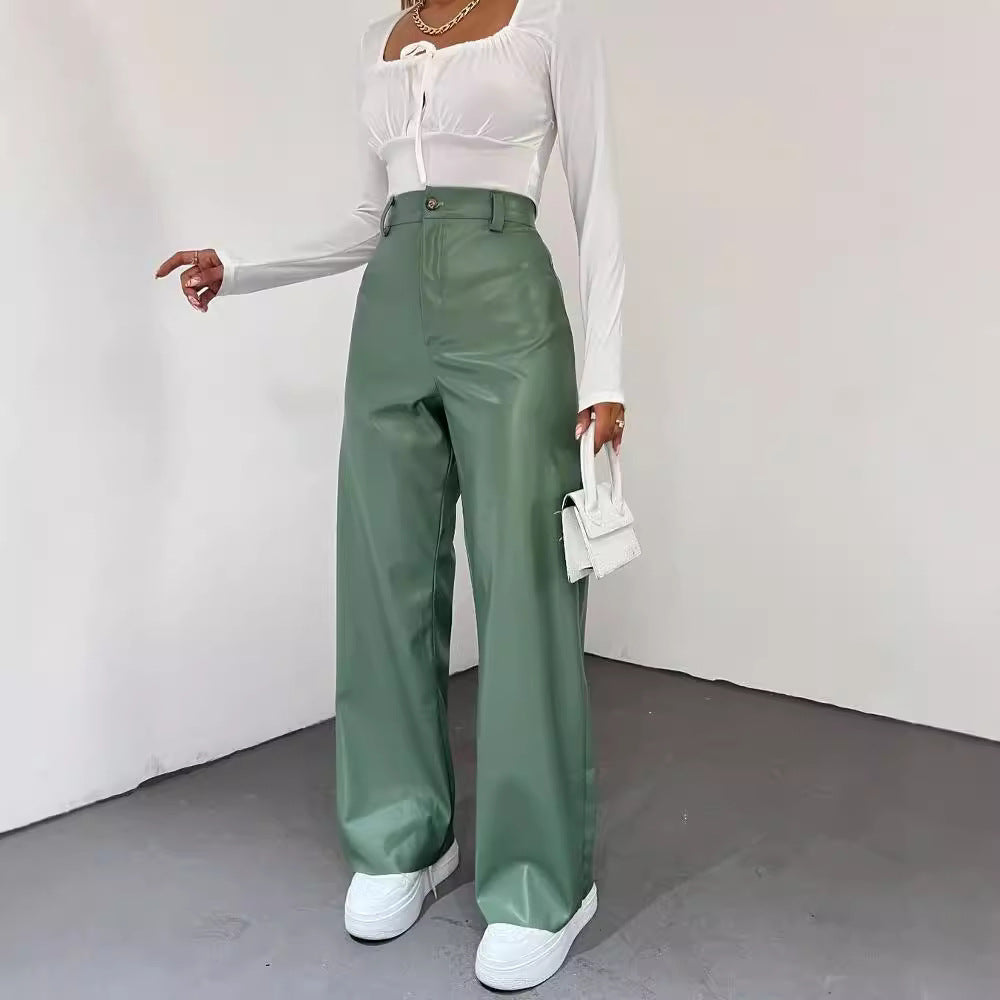 Damen Weite High-Waist-Hose aus Satinoptik mit weitem Bein Chichicherry