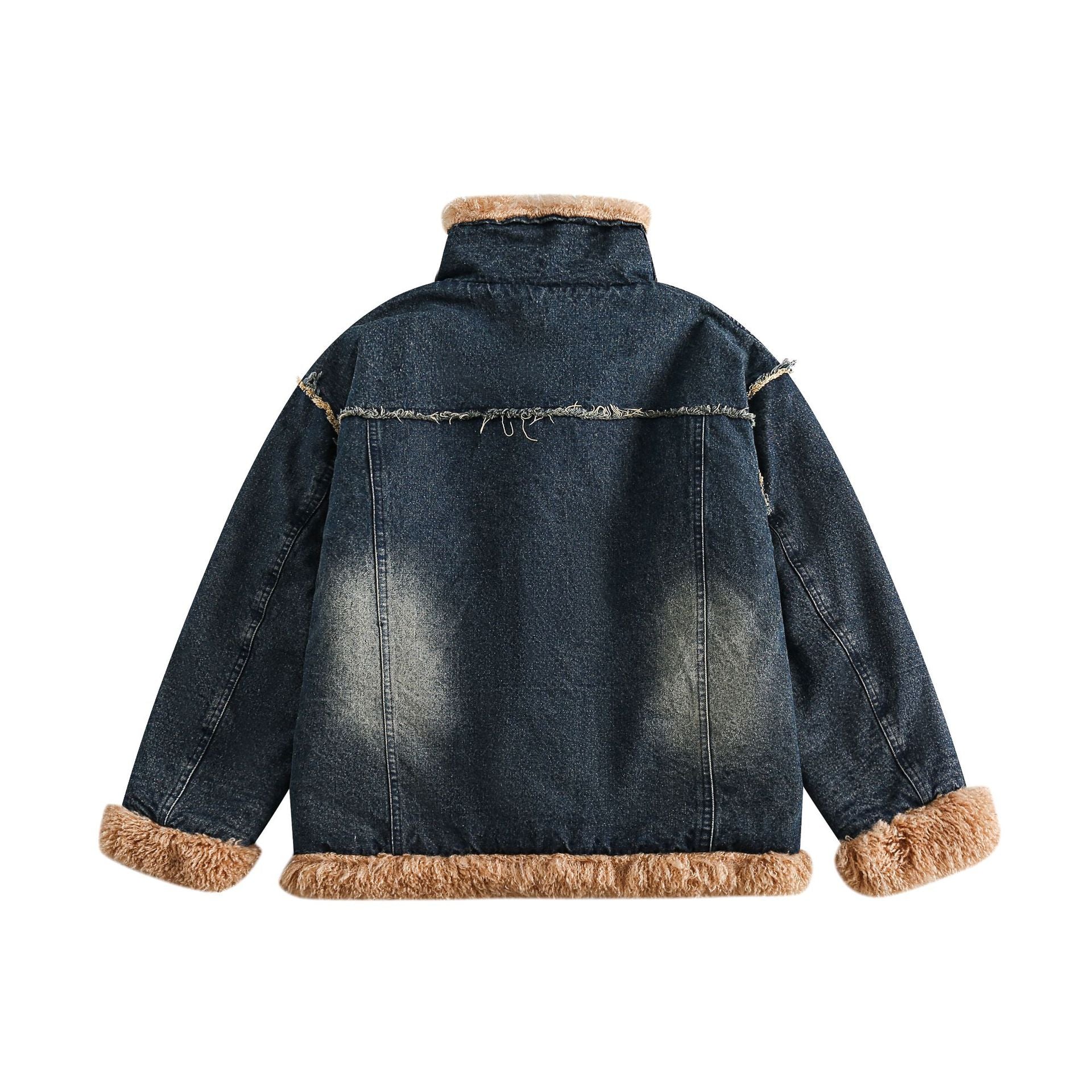 Women's denim jacket with teddy lining, high buckle collar and used effect Chichicherry
