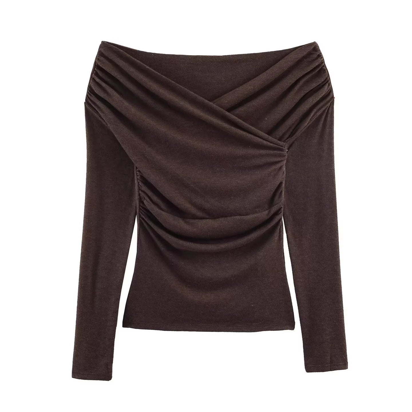 Women Off-Shoulder Gathered Long Sleeve Top with Wrap Draping Chichicherry