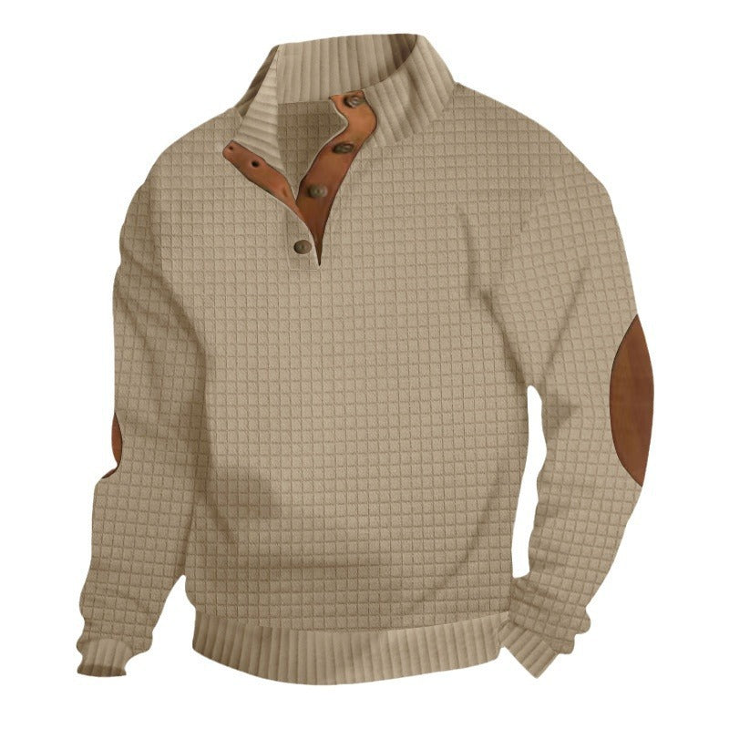 Men's Structured Sweater with Half Button Placket and Elbow Patches Chichicherry