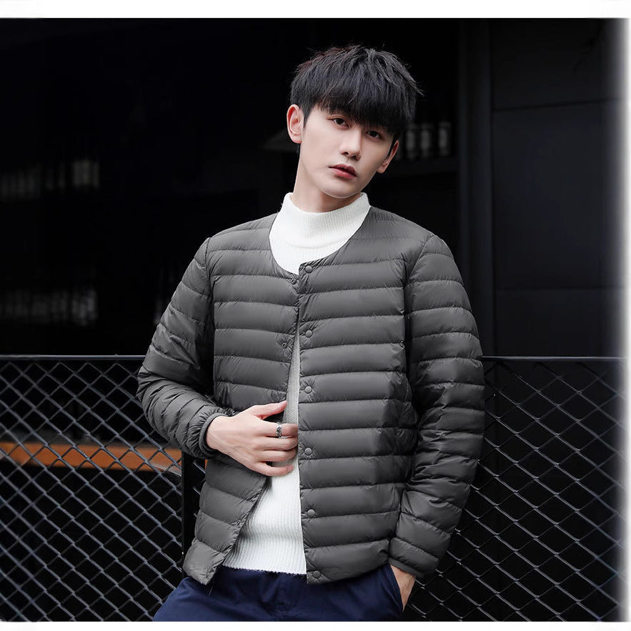 Men's collarless ultra-light quilted thermal jacket with snap button placket Chichicherry