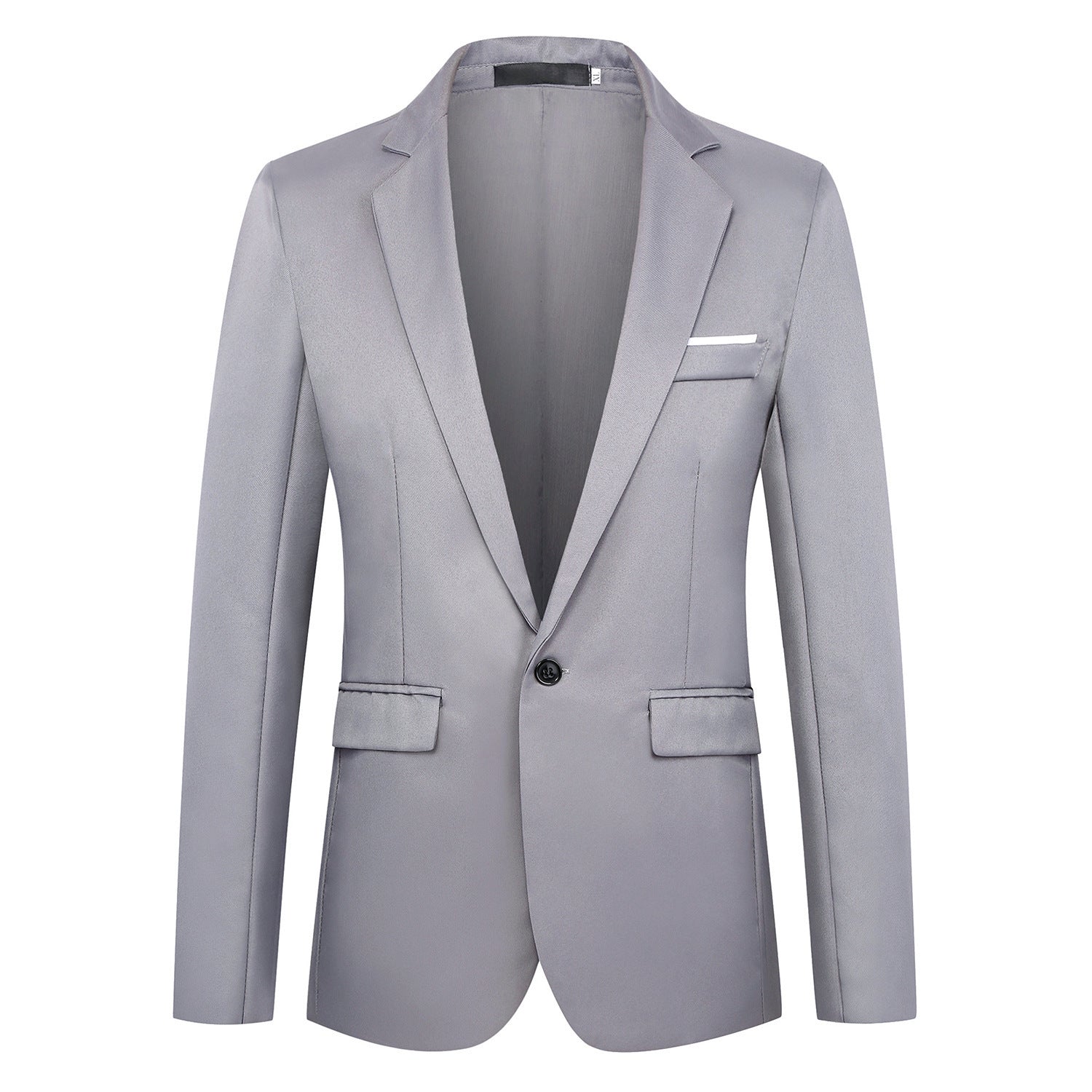 Men's fitted single-breasted satin blazer with single-button closure and shawl collar look Chichicherry