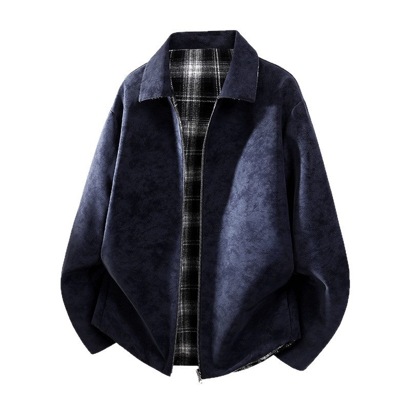 Men's oversized shirt jacket in suede look with checked flannel lining Chichicherry