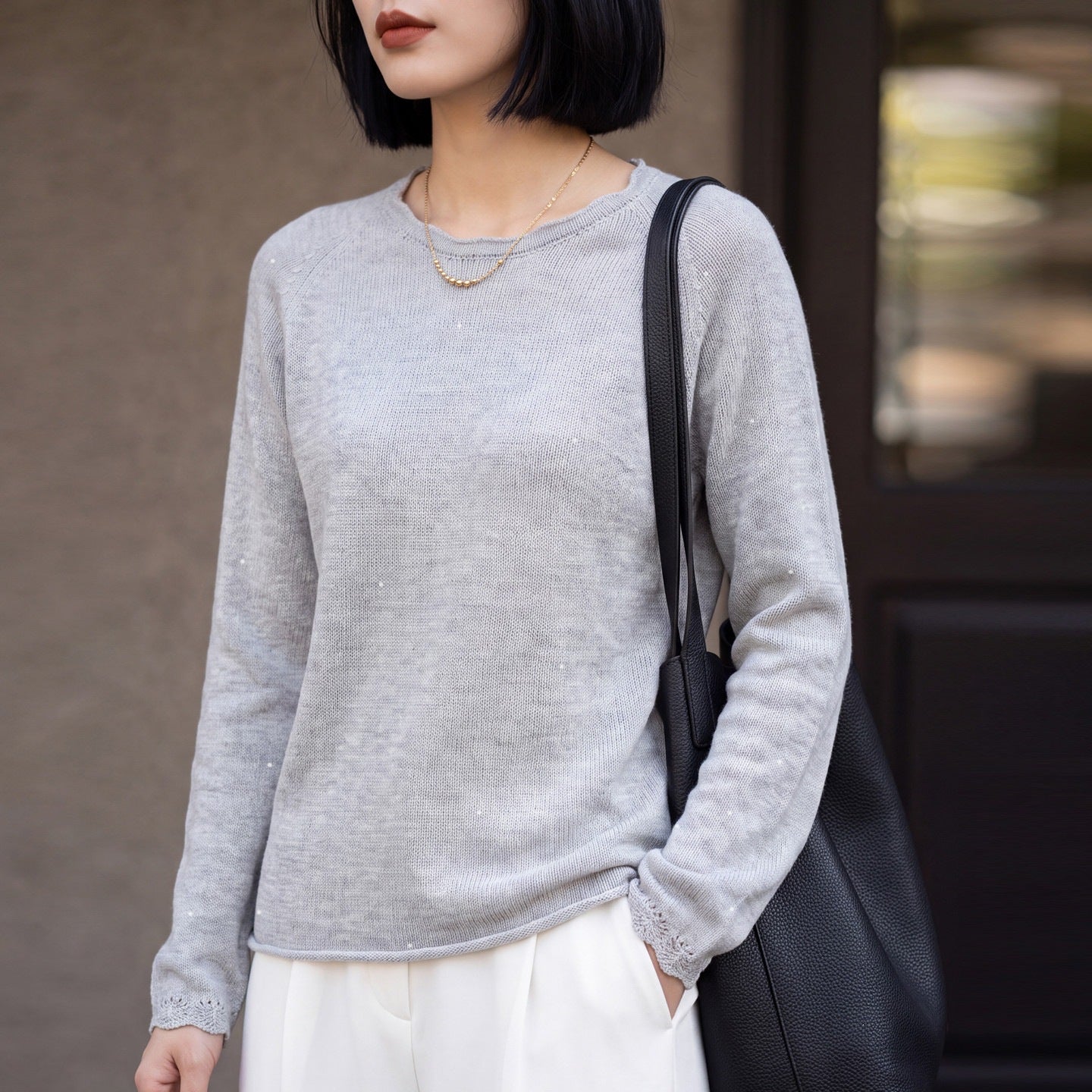 Women's lightweight fine knit sweater with subtle glitter effect and raglan sleeves Chichicherry