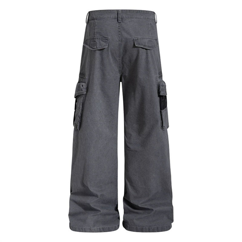 Women's Loose High-Waist Canvas Cargo Pants with Multi-Pockets and Mesh Details Chichicherry