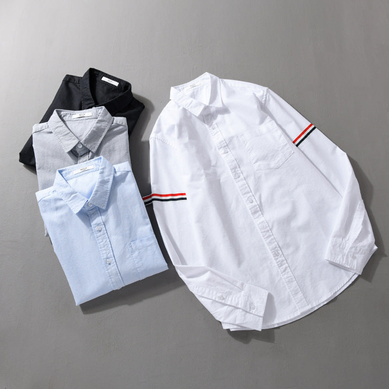 Men's Lightweight Cotton Shirt in Layering Look with Chest Pocket and Contrasting Sleeve Stripes Chichicherry