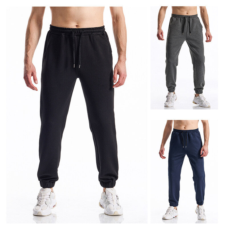 Men's Textured Jogging Pants with Elastic Waistband, Drawstring, and Cuffed Hem Chichicherry