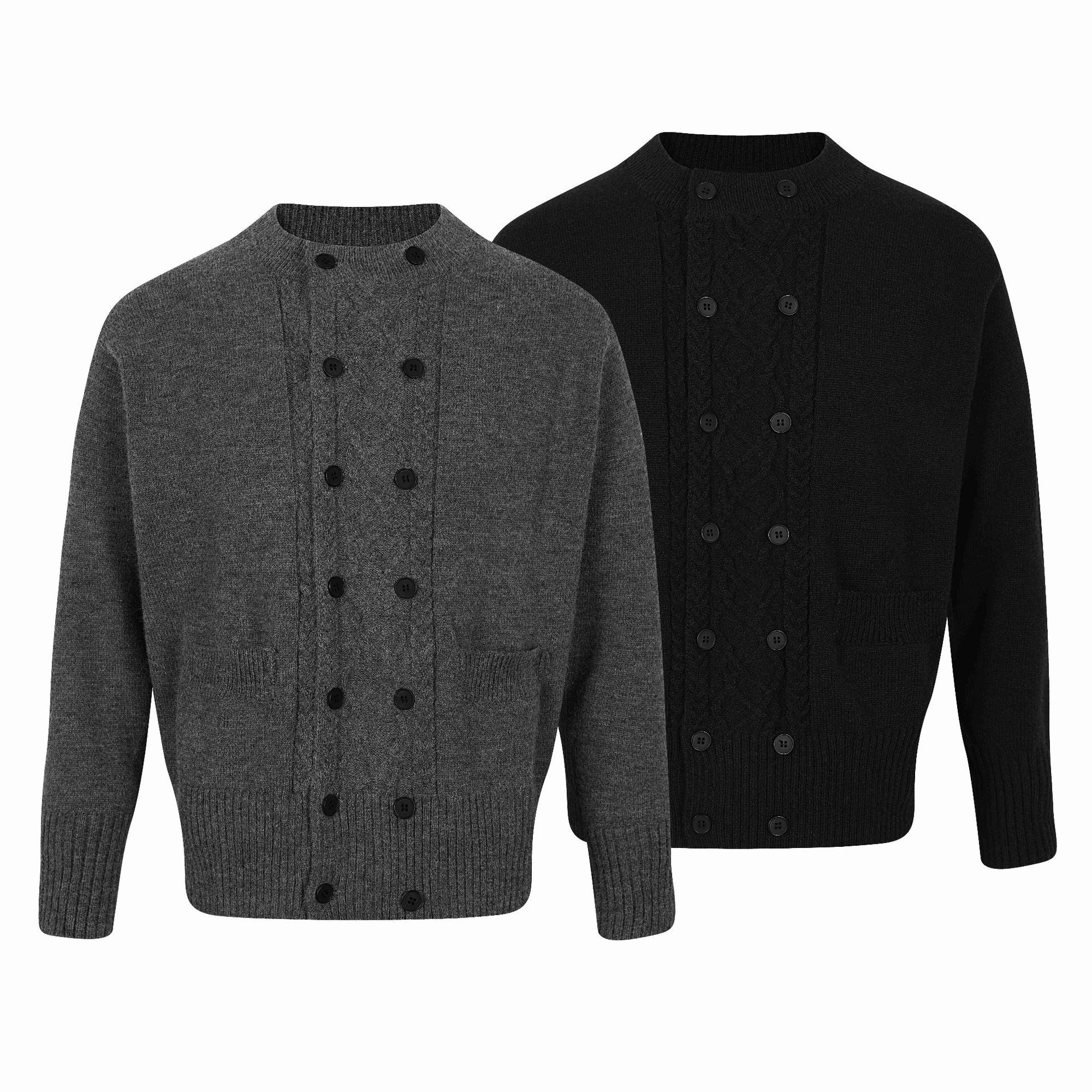 Men's double-breasted knitted cardigan with cable pattern and stand-up collar Chichicherry