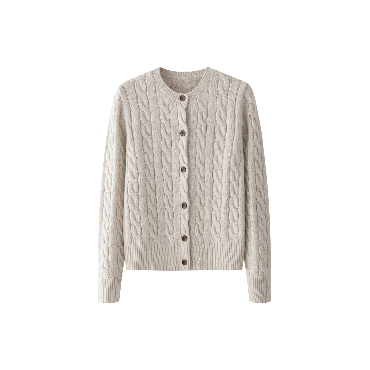 Ladies Cozy Cable Knit Cardigan with V-Neck and Wooden Buttons Chichicherry