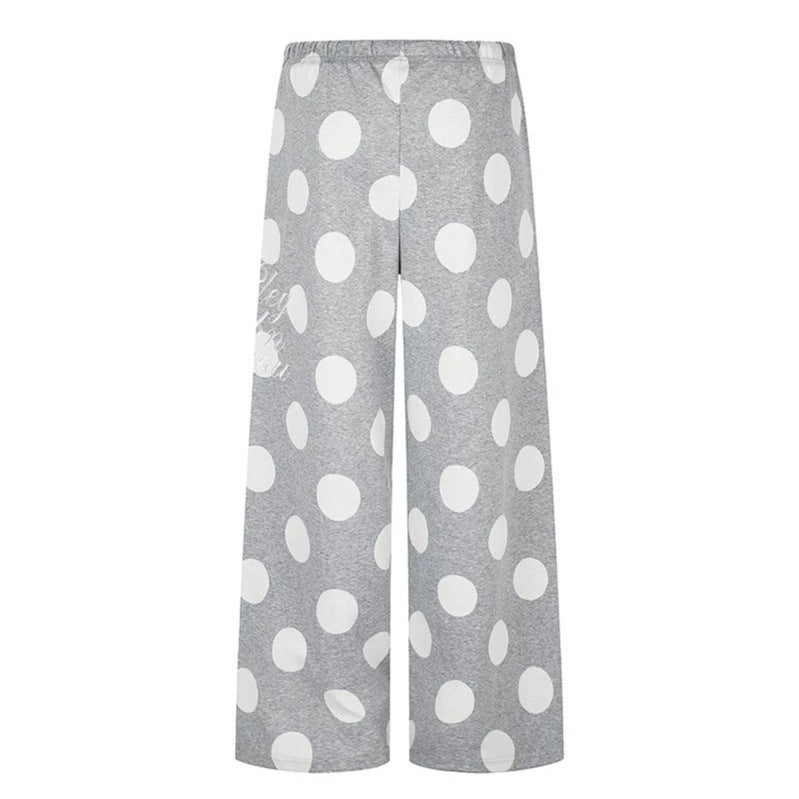Women's Wide Palazzo Lounge Pants with Comfort Waistband and Dot Pattern Chichicherry
