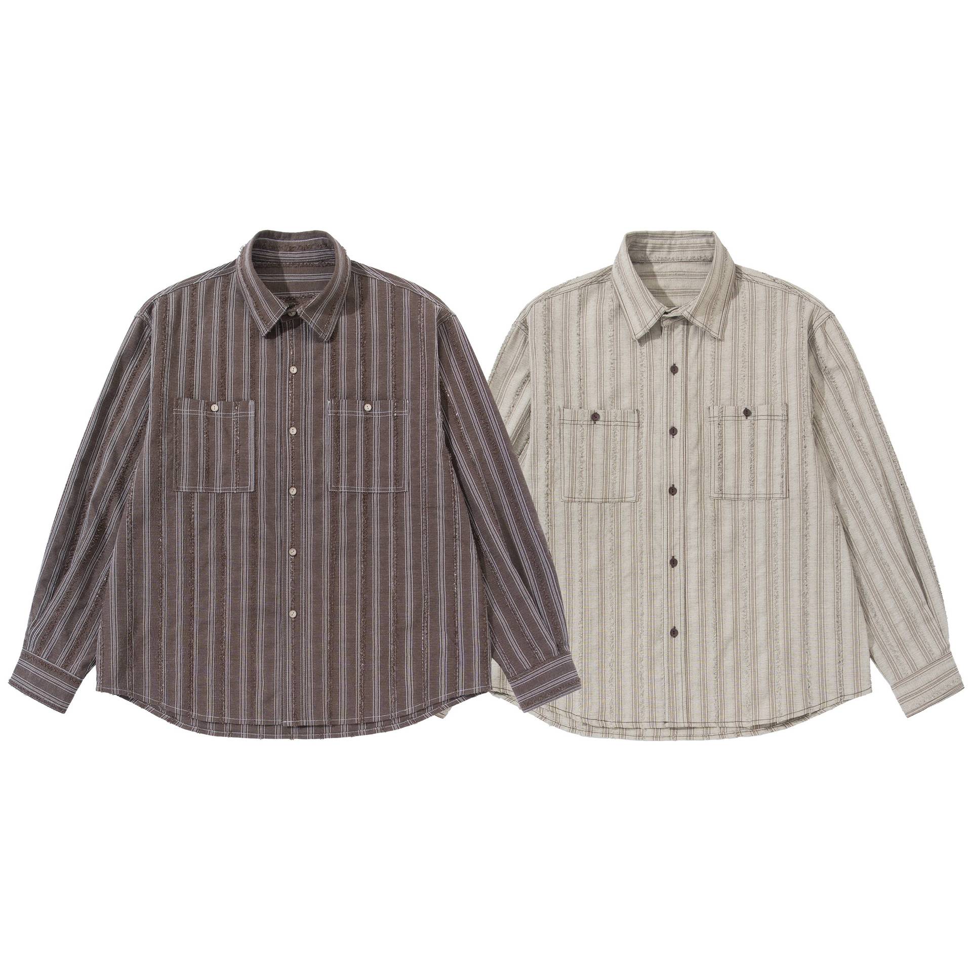 Men's loose striped overshirt in shirt jacket style with chest pockets and rounded hem Chichicherry