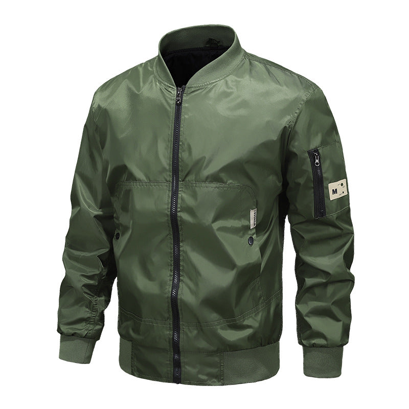 Men's Lightweight Nylon Bomber Jacket with Arm Pocket, Stand Collar and Ribbed Cuffs Chichicherry