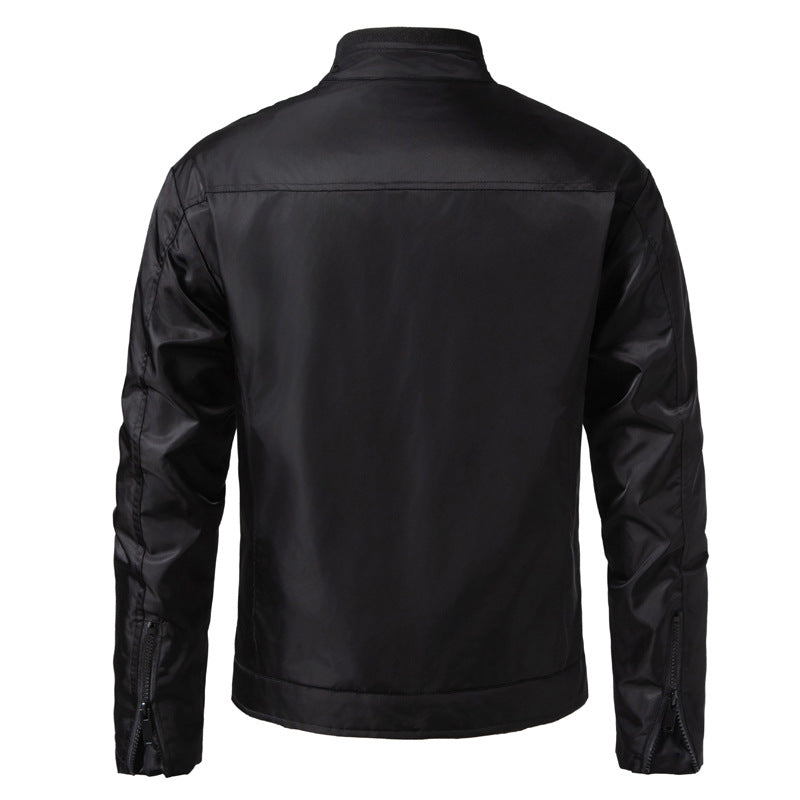 Men's slim water-repellent faux leather transitional jacket with stand-up collar Chichicherry