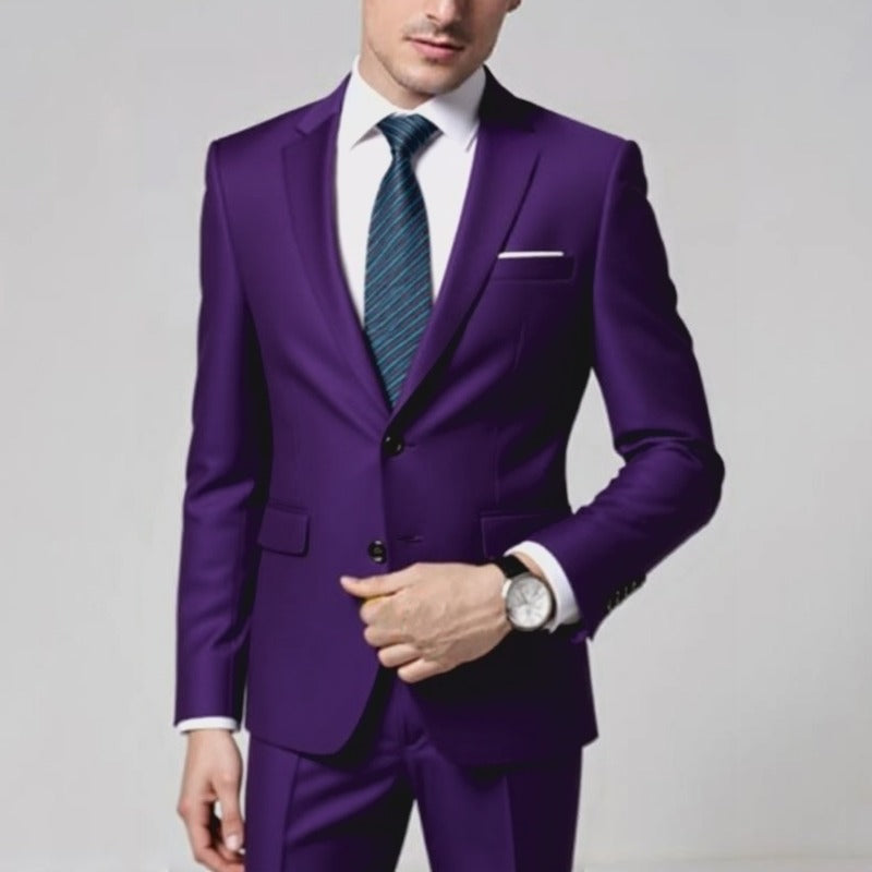 Men's Tailored Two-Piece Suit with Slim Lapel and One-Button Closure Chichicherry