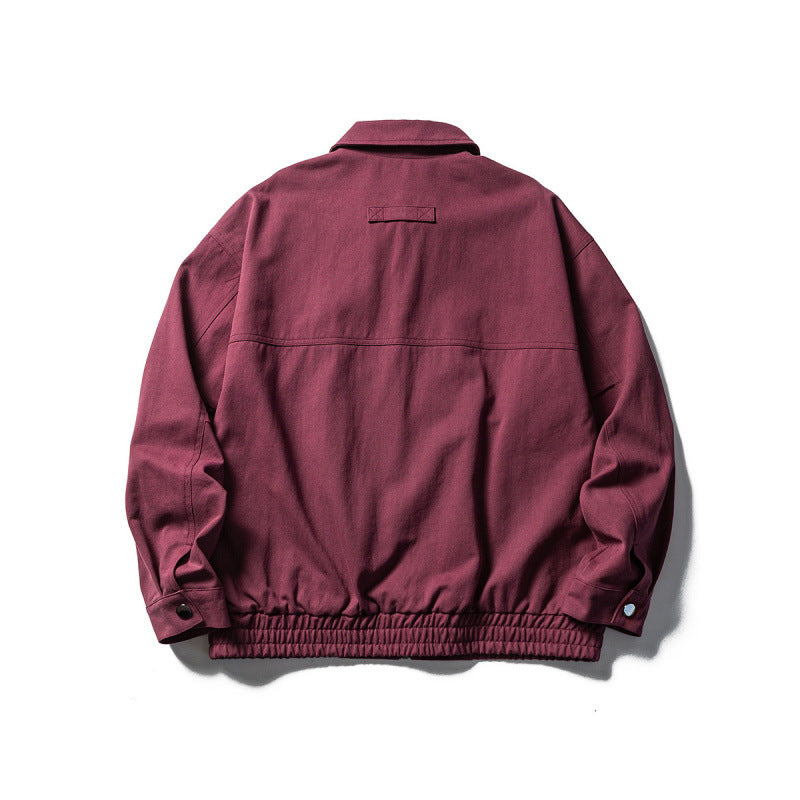 Men's Oversized Work Jacket with Full Zip, Chest Zip and Elastic Hem Band Chichicherry