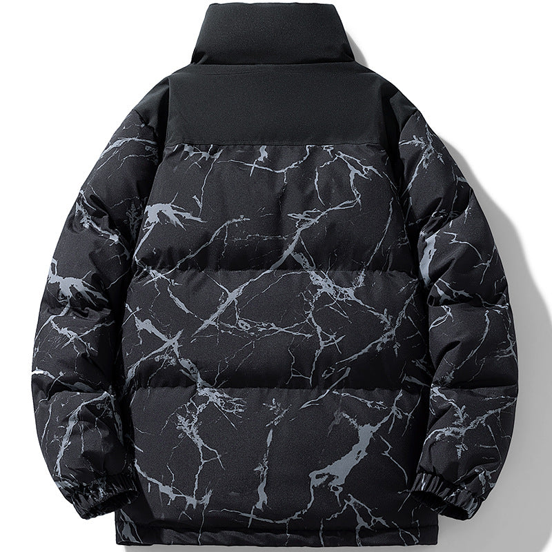 Men's padded quilted jacket with marble print, high stand collar and windproof exterior Chichicherry