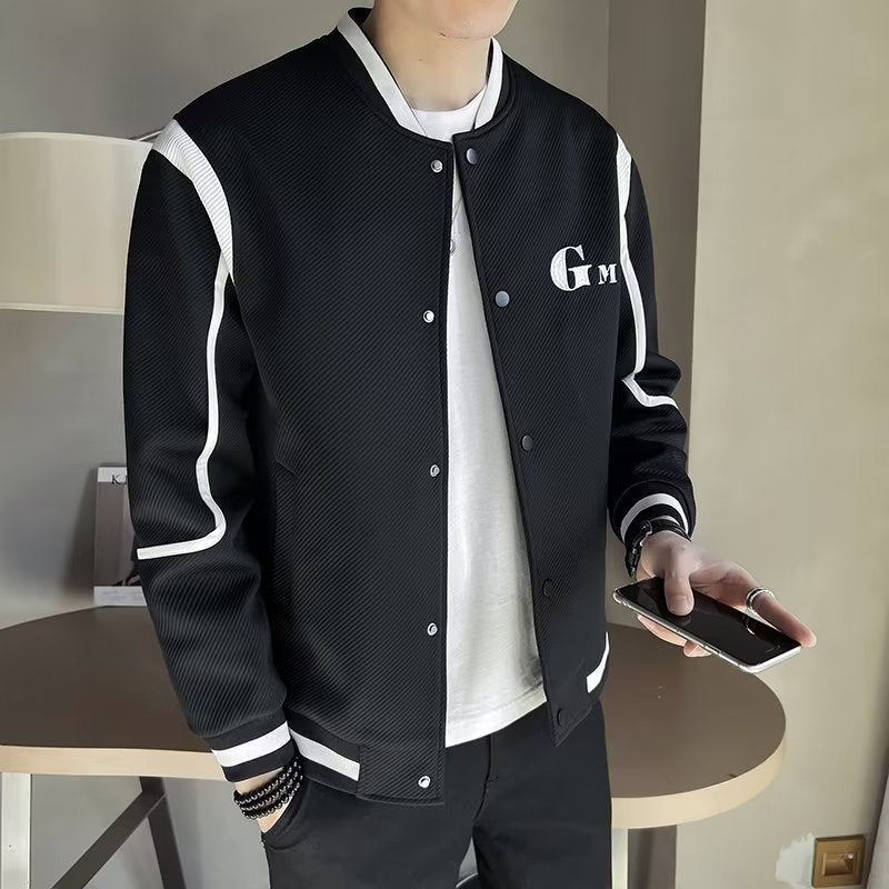 Herren Leichte Varsity-Bomberjacke mit Strukturgewebe, Rippbündchen und Druckknopffront Chichicherry