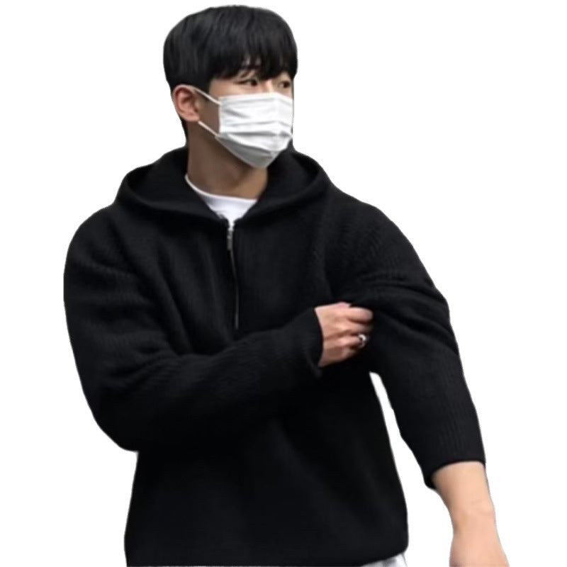 Herren Oversized Strick-Halbzip-Hoodie mit Rippstruktur Chichicherry