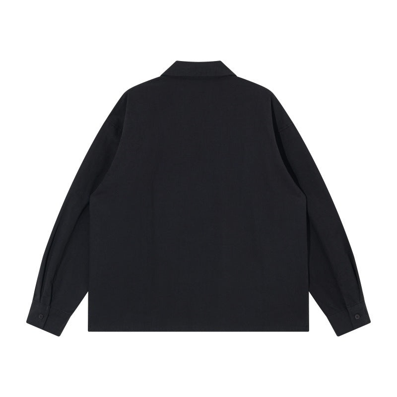 Men's loose boxy shirt jacket with panels, vertical decorative seams and lapel collar Chichicherry