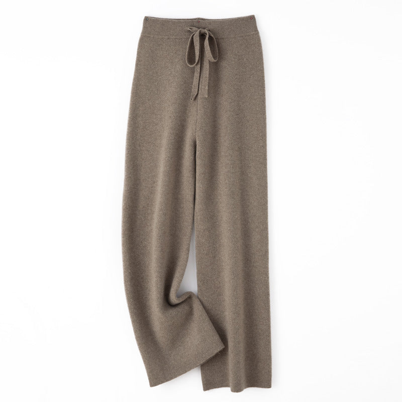 Women's wide knit pants with drawstring waistband and cashmere-like texture Chichicherry