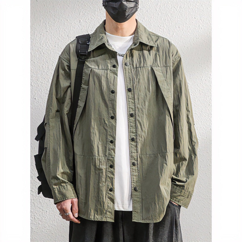Herren Leichte Overshirt-Hemdjacke im Relaxed-Look mit Druckknopfleiste und Faltendetail Chichicherry