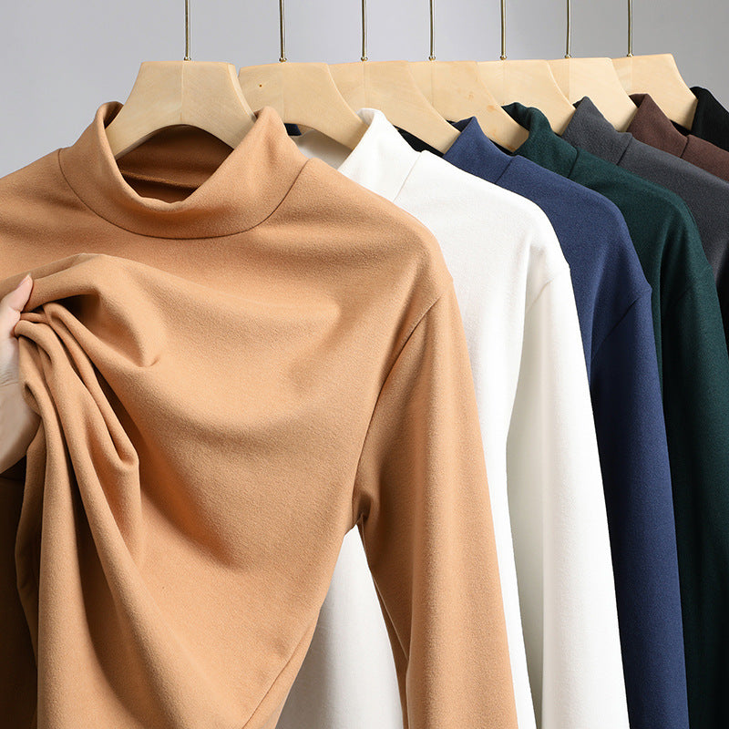 Women's Fine Stretch Mockneck Long Sleeve Shirt with Tight Standing Collar Chichicherry
