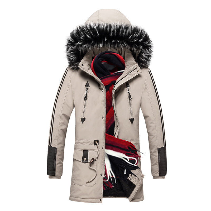 Men's longer winter parka with synthetic fur hood, padded thermal insulation and multifunctional pockets Chichicherry