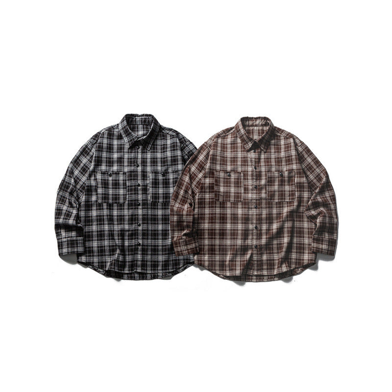 Men's Boxy Check Work Shirt made of soft flannel with double breast pockets Chichicherry