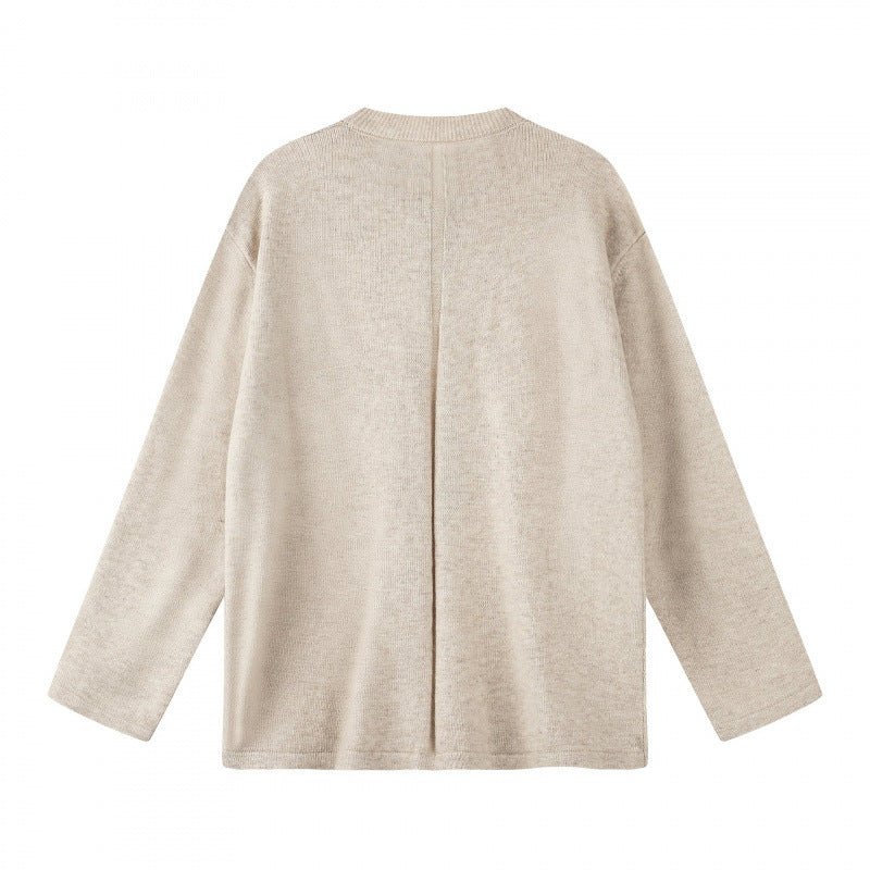 Unisex Oversize knit sweater with Henley button placket, straight hem and light texture Chichicherry