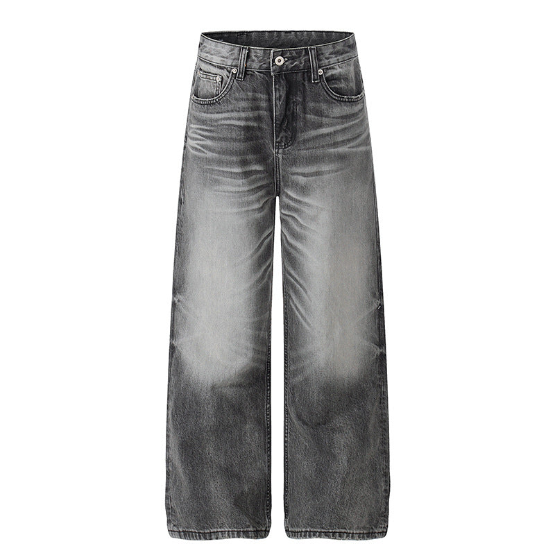 Ladies High-Waisted Wide-Leg Denim Pants with Used-Fade Effect Chichicherry