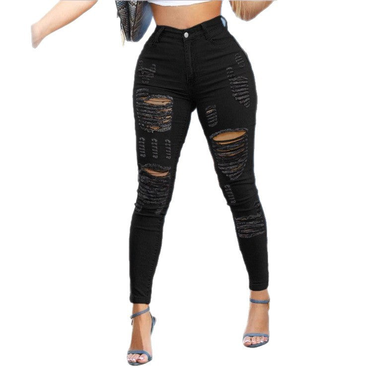 Women high-waisted skinny jeans with frayed cutouts and shaping waistband Chichicherry