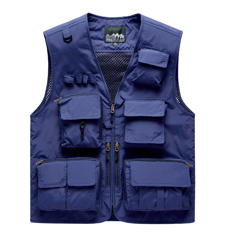 Men's multifunctional outdoor utility vest with mesh back, multiple front pockets and continuous zipper Chichicherry