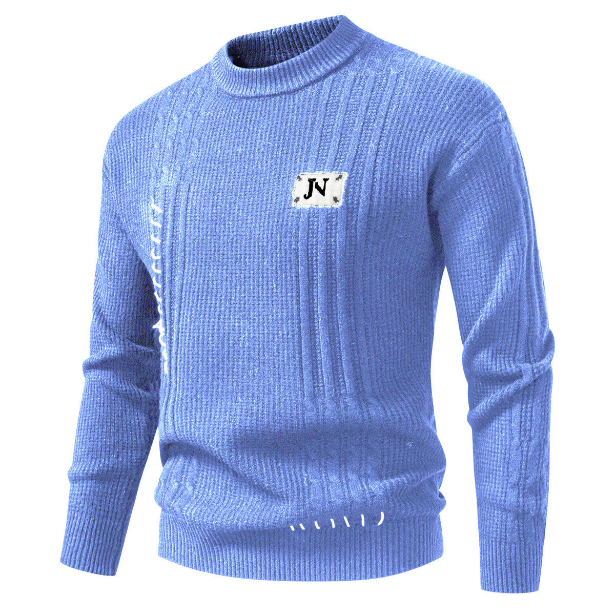 Men's Structured Ribbed Knit Pullover with Decorative Seams and Logo Patch Chichicherry
