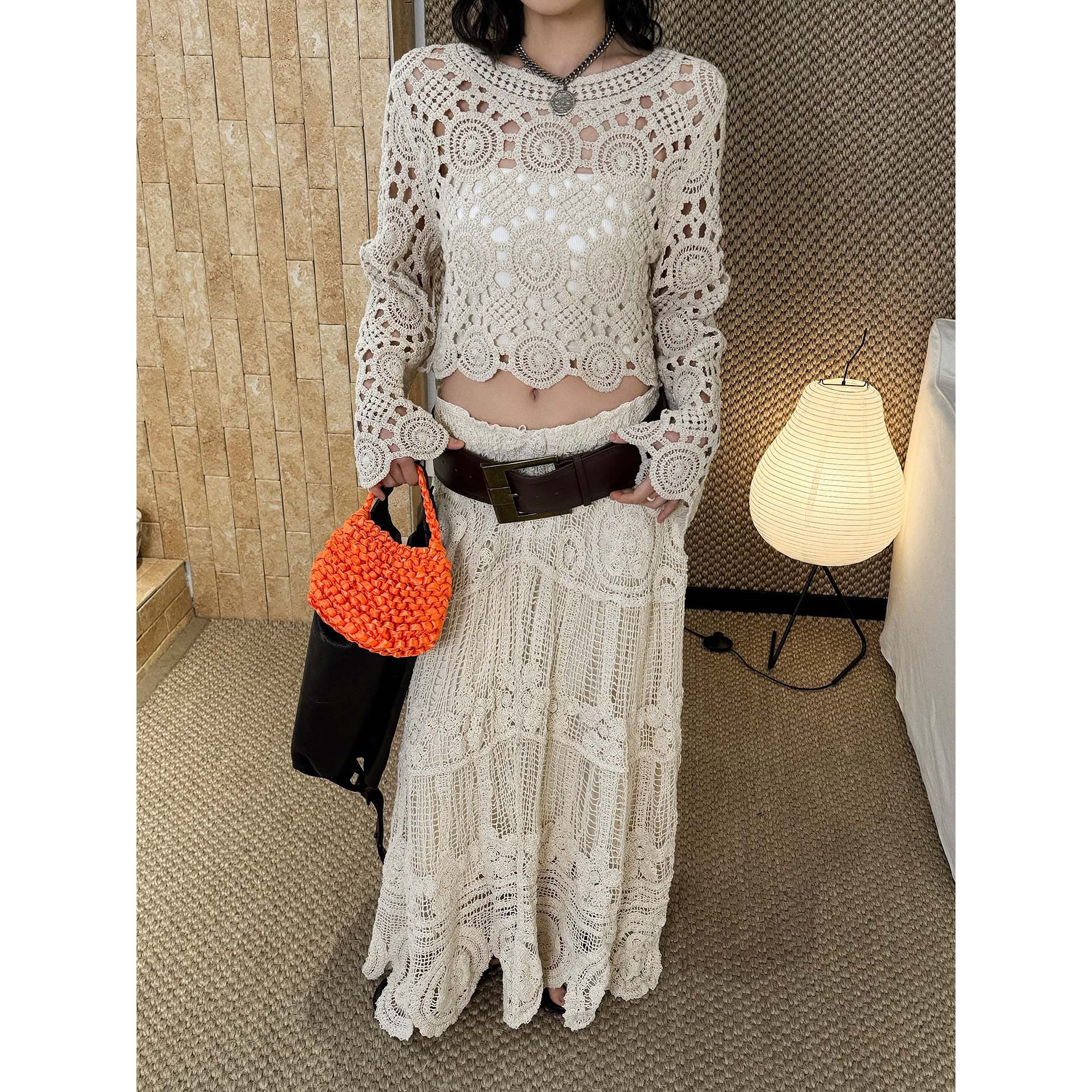 Women's Crocheted Set Crop Top and Midi Skirt Chichicherry