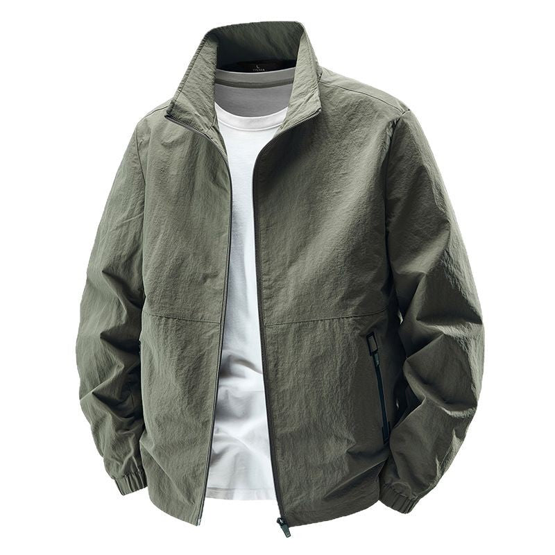 Men's lightweight wind and water-repellent casual jacket with stand-up collar and zippered pockets Chichicherry