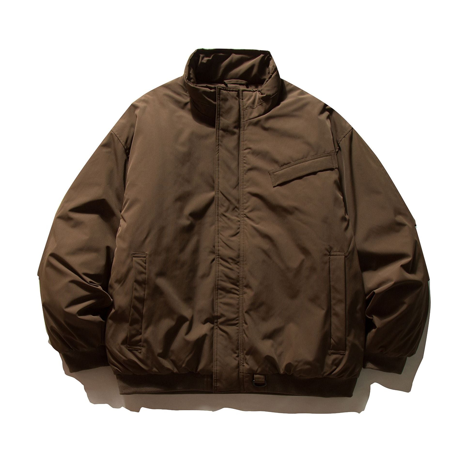 Men's Minimalist Thermal Bomber Jacket with Concealed Front Flap, High Stand Collar and Utility D-Ring Chichicherry