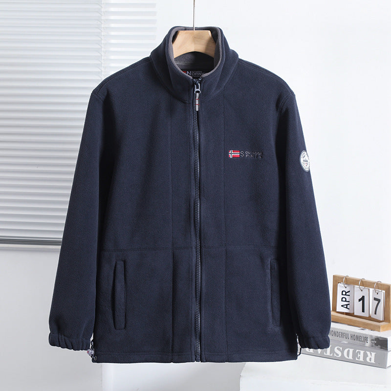 Men's fleece jacket with stand-up collar, full-length zipper, and insert pockets Chichicherry