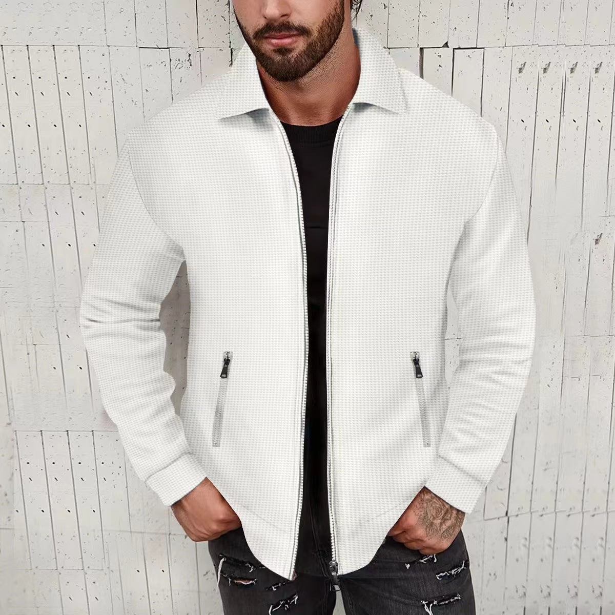 Men's Light Structured Zip Transitional Jacket with Kent Collar and Zip Pockets Chichicherry