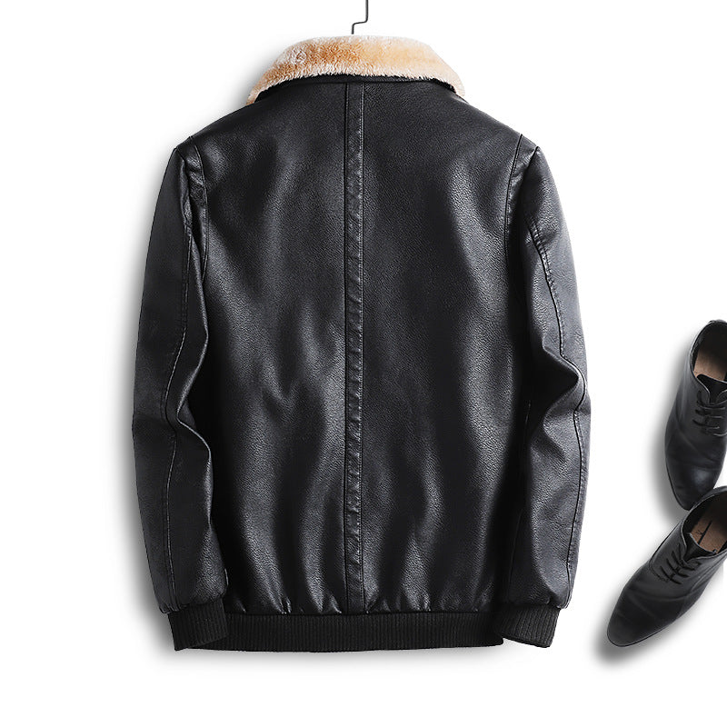 Men's leather imitation pilot jacket with teddy lining and faux fur collar Chichicherry