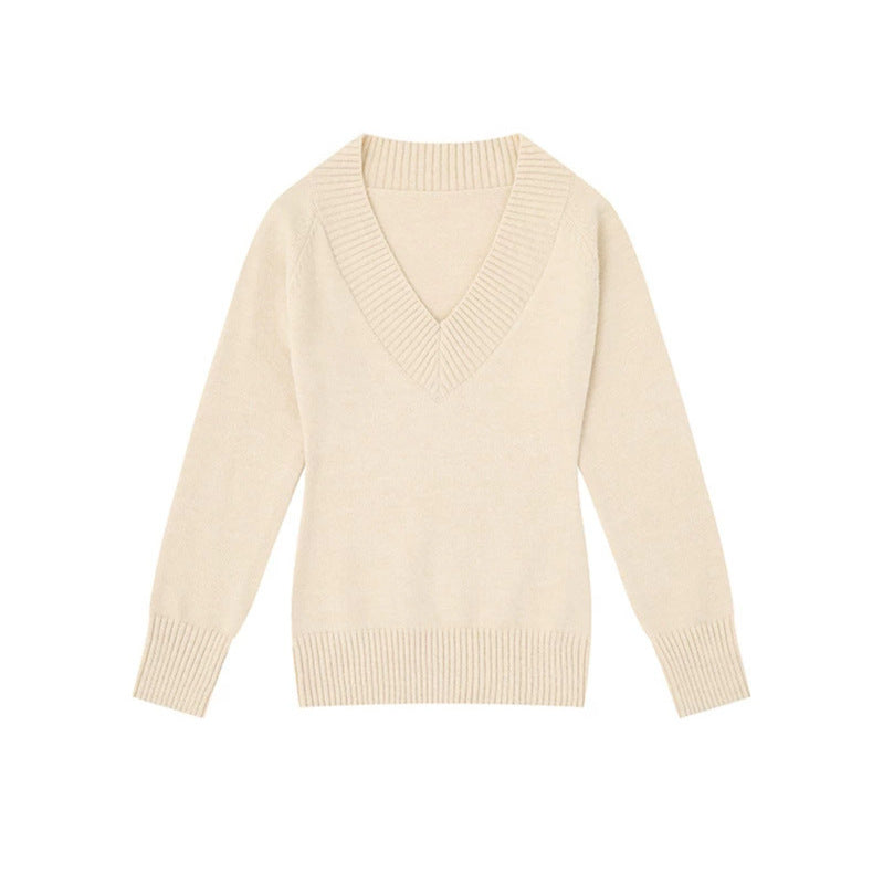 Women's fine knit pullover with deep V-neck, wide ribbed hem, and relaxed fit Chichicherry
