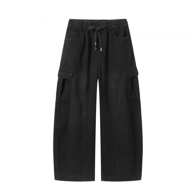 Women's Wide Cargo Pants with Drawstring Waistband, Flap Pockets, and Wide Leg Chichicherry