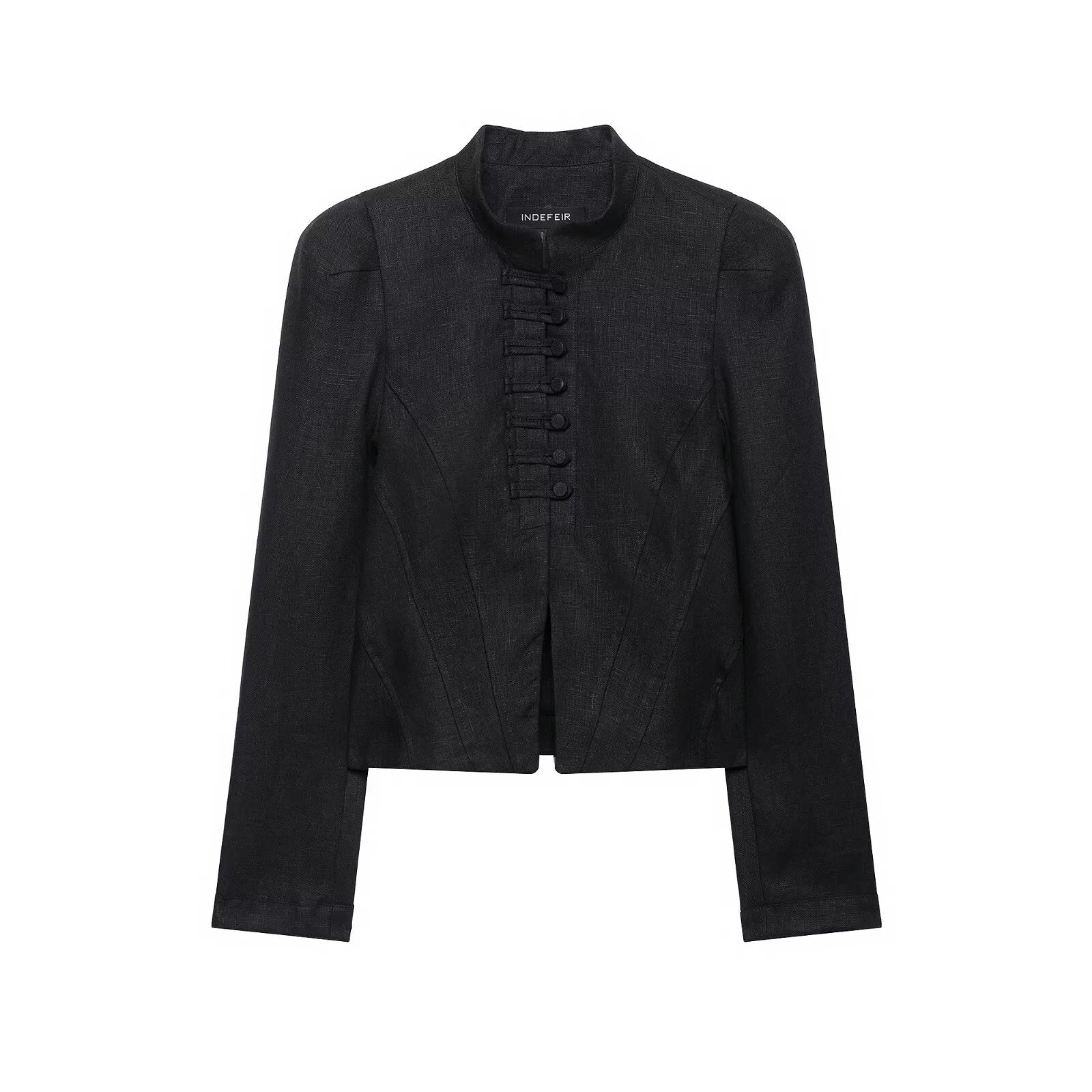 Ladies' short blazer in corset style with stand-up collar, decorative knot closure and tailored division Chichicherry