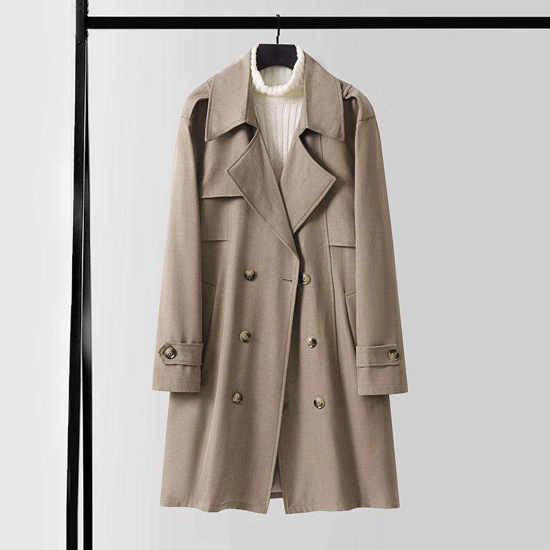 Women's Modern Short Coat in Trench Style with Double-Breasted Button Placket and Epaulettes Chichicherry