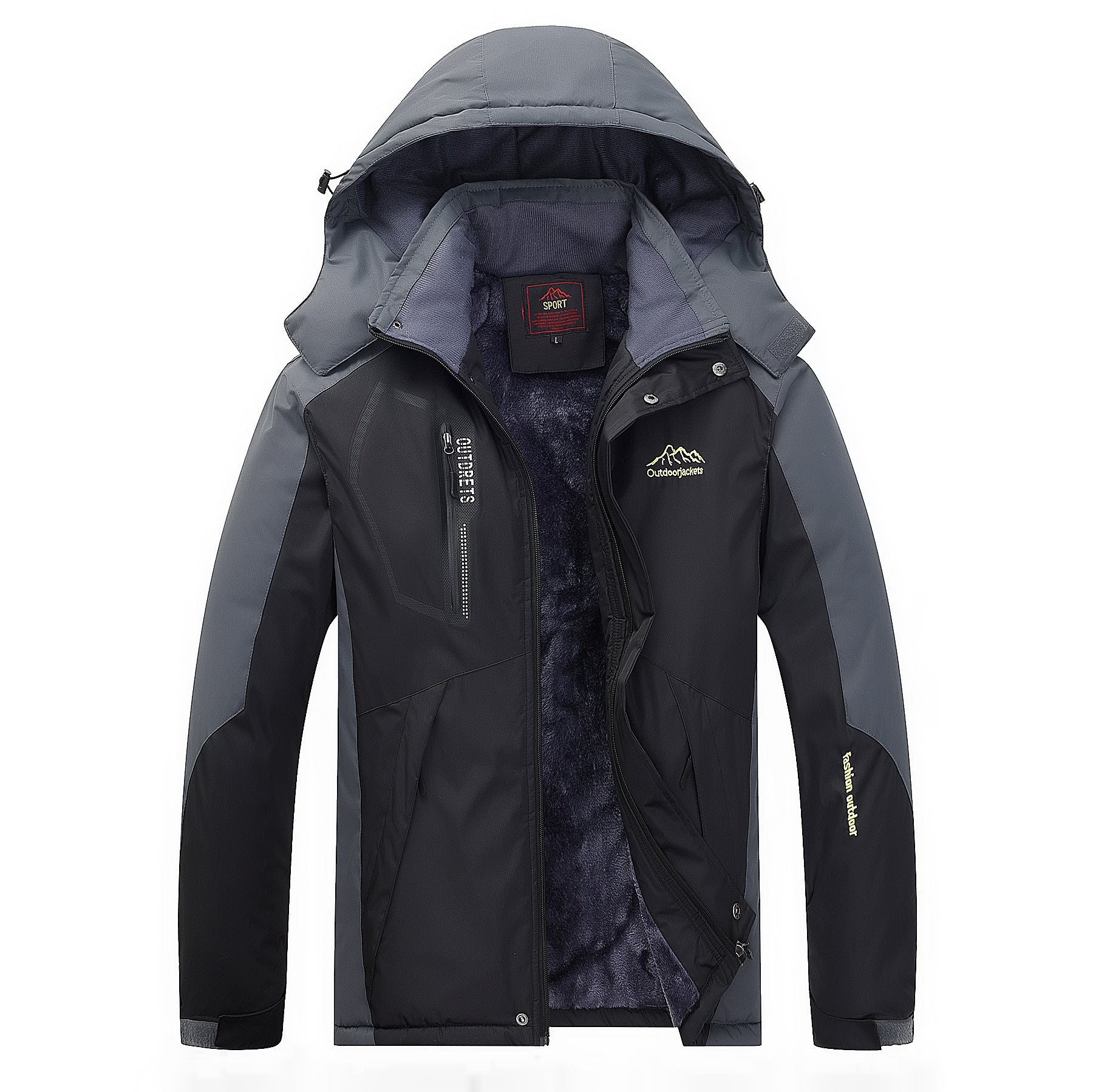 Men's water-repellent outdoor jacket with teddy fleece lining, adjustable hood, and multifunction pockets Chichicherry