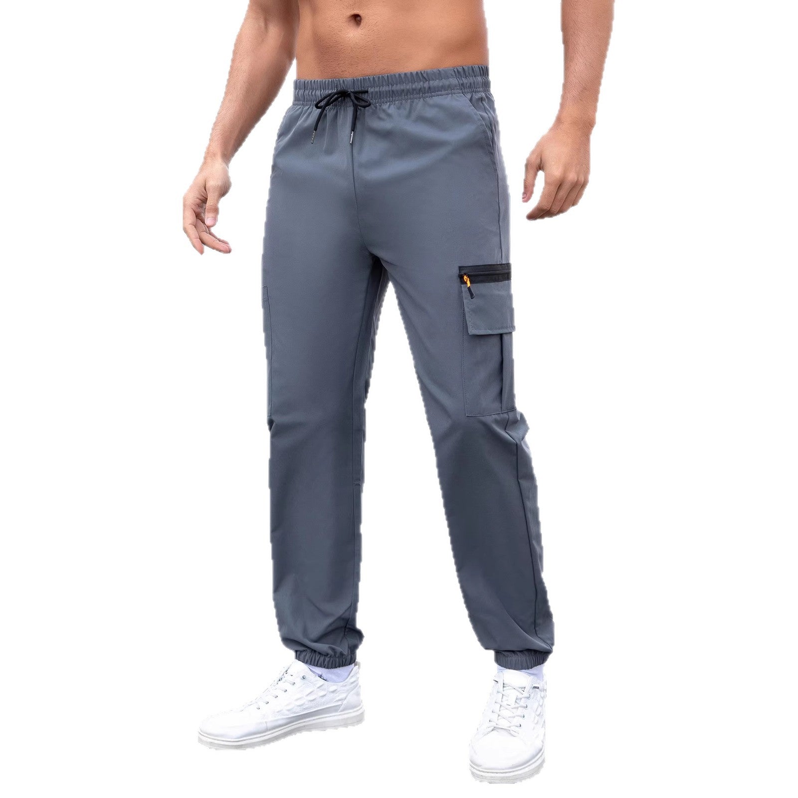 Men's Tech Cargo Jogging Pants with Elastic Drawstring, Zipper Leg Pocket & Fitted Ankle Cuff Chichicherry
