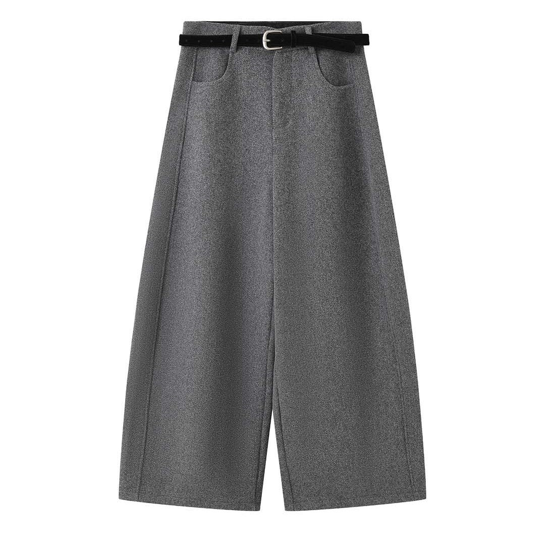 Ladies Wide Wool Blend Palazzo Trousers with High Waist, Pleats and Side Pockets Chichicherry