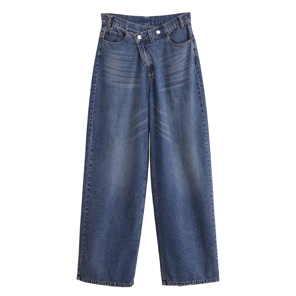 Women's high-waisted wide denim jeans with asymmetric waistband and culotte cut Chichicherry