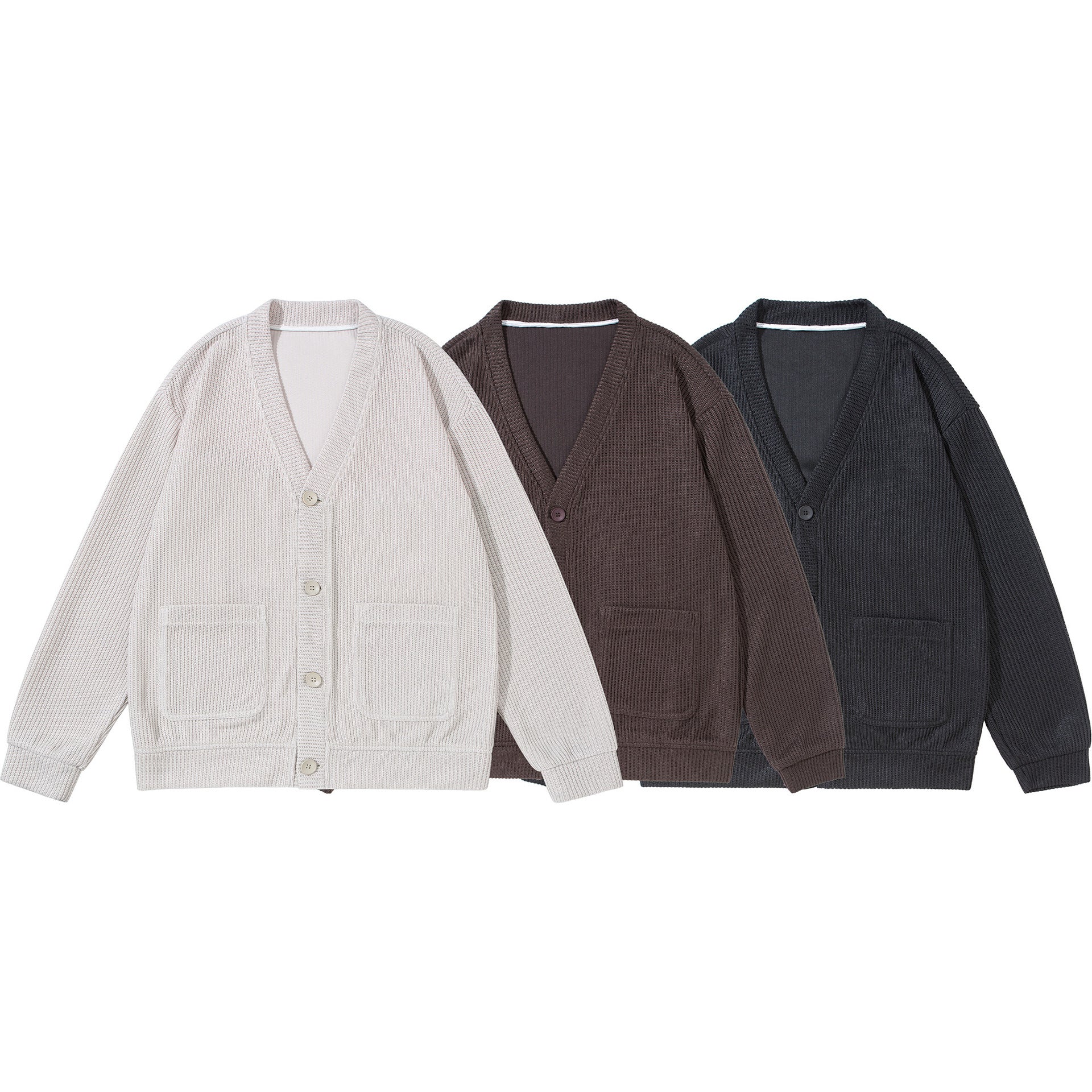 Unisex Structured Button Cardigan with V-Neck and Patch Pockets Chichicherry